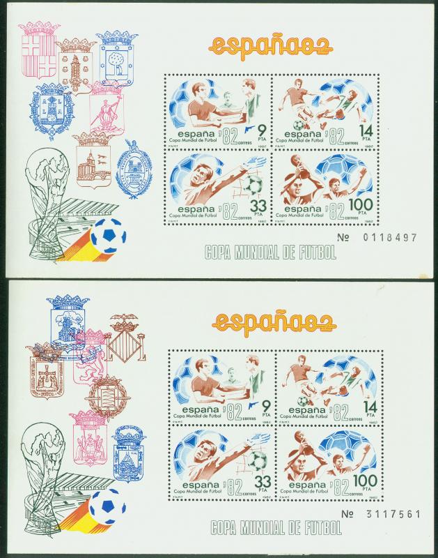 SPAIN 2295(2), SOCCER WORLD CUP 1982 SOUVENIR SHEETS THE TWO DESIGNS, MNH VF.