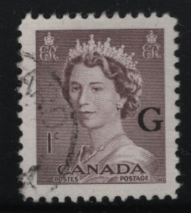 Canada 1953 used Sc O33 1c QEII Karsh G overprint