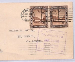 Canada NEWFOUNDLAND Air Mail 1931 Cover FIRST FLIGHT St John's Conche YN94