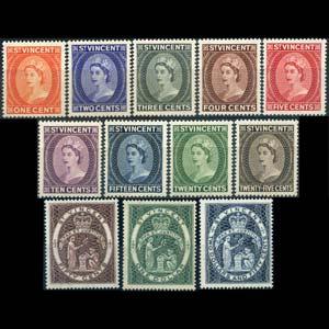 ST.VINCENT 1955 - Scott# 186-97 Queen & Seal Set of 12 NH