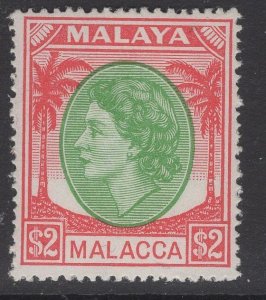 MALAYA MALACCA SG37 1955 $2 EMERALD & SCARLET MNH