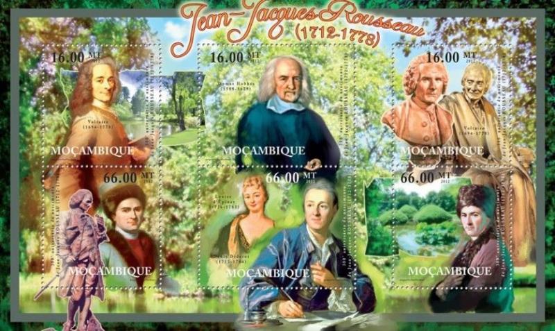 Jean Jacques Rousseau Philosophy Art Mozambique MNH stamp set