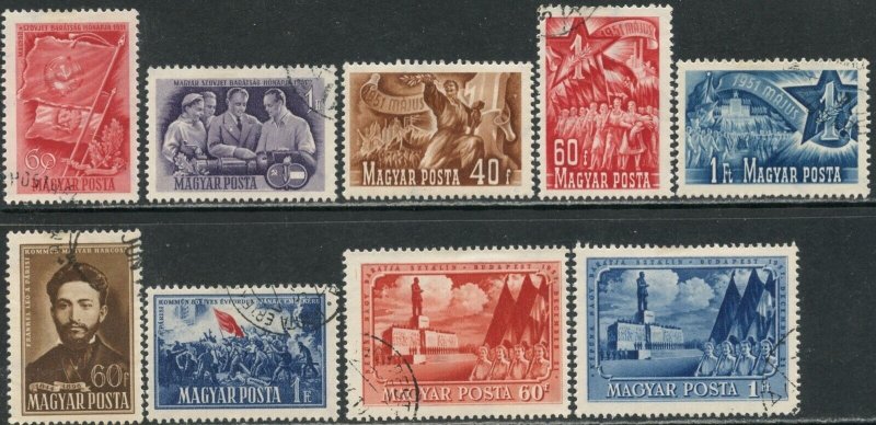 HUNGARY Sc#933//983 (9 stamps) 1951 Four Part Sets Most Used