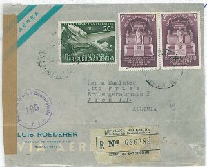 21240 - ARGENTINA - POSTAL HISTORY - Censored REGISTERED COVER to AUSTRIA 1951