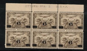 Canada #C3i Very fine Never Hinged Plate #2 Block Of Six Swollen Breast Variety