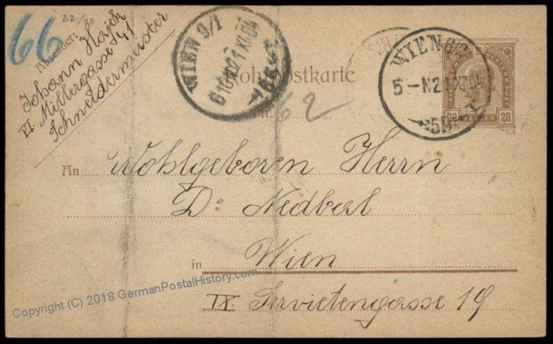 Austria Empire Rohrpost Pneumatic Mail Postal Stationary Card 69891