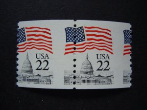  #2115 22c Flag over Capitol Dome Pair Misperf Error MNH OG VF 