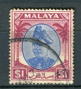 MALAYA; SELANGOR 1940s early Sultan issue fine used Shade of $1. value