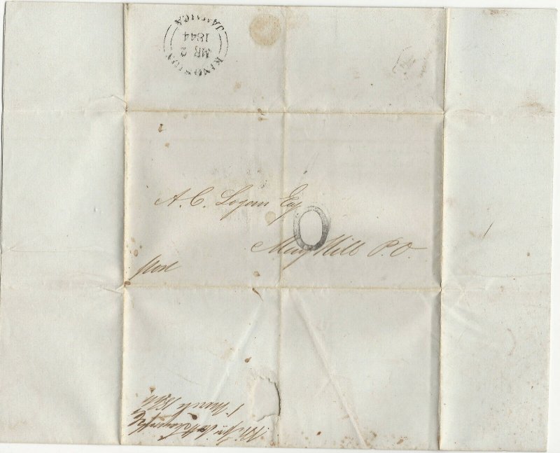 Jamaica, 1844 Stampless Cover, Sent from Kingston to Mayhill, Rare Postmarks