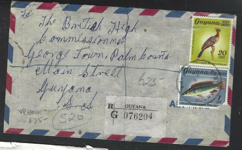 GUYANA  (PP1605B)  1971 BRD 20C+ FISH 1C REG VREEDENMOOP  TO GEORGETOWN