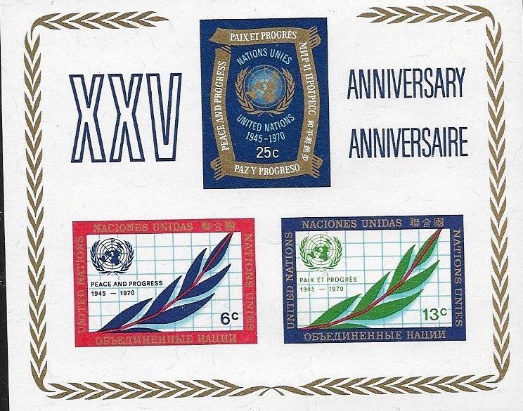 United Nations  1970 New York 25th Anniversary of UN Souvenir Sheet SC# 212 MNH