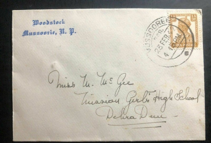 1942 Mussoorie India Rate Increased Letter Cover To Dehra Dun 