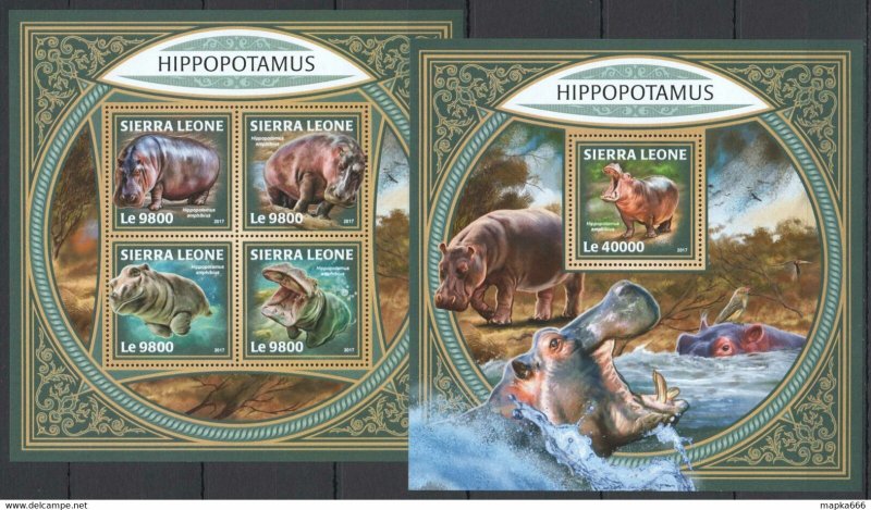 2017 Sierra Leone Hippopotamus Wild Animals Fauna #9190-3+Bl1367 ** Fd0012