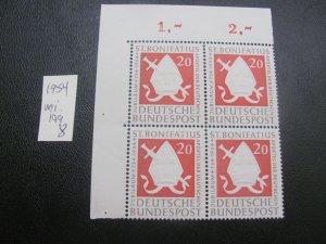 GERMANY 1954 MNH MI. 199 CORNER MARGIN  BLOCK SET XF (263) ALL MARGIN #s OR CM