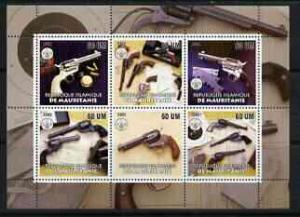 Mauritania 2002 Firearms #2 perf sheetlet containing 6 va...