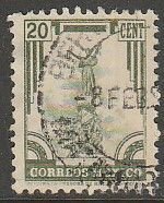 MEXICO 846, 20¢ 1934 Definitive Wmk Gobierno...279 Used F-VF. (928)