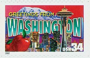 2002 34c Greetings from America, Washington Scott 3607 Mint F/VF NH