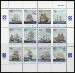 Micronesia Scott 168 MNHOG - 1993 Sailing Ships Sheet of 12 - SCV $15.00