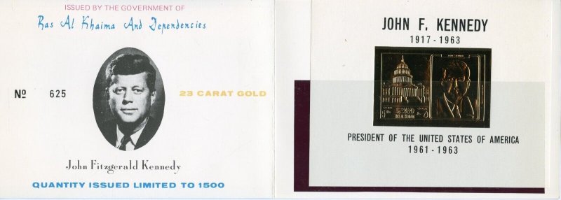 MANAMA JOHN F. KENNEDY 23kt GOLD SOUVENIR SHEET IN FOLDER  MINT NH 1500 ISSUED