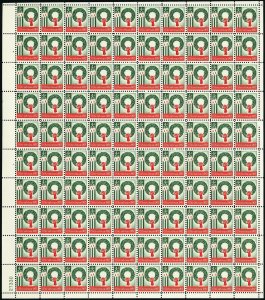 Christmas Wreath Sheet of One Hundred 4 Cent Postage Stamps Scott 1205