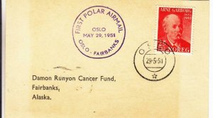 1951, 1st Polar Airmail, Oslo, Norway to Fairbanks, AK, See Remark (30781)