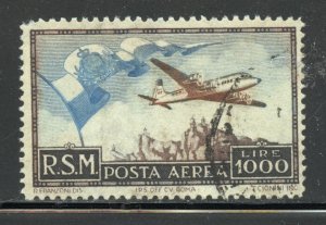 San Marino Scott C77 Used VLH - 1951 1000l Flag and Plane Issue - SCV $500.00