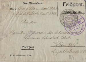 Austria Soldier's Free Mail 1916 Feldpostamt Pola to Vienna with violet brief...