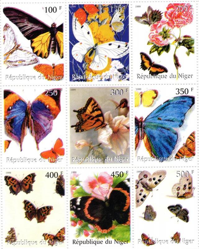 Niger 1999 Butterflies- Flowers Shlt (9) Perf.MNH VF