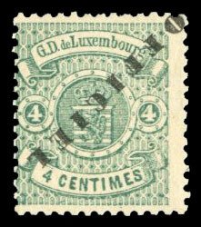 Luxembourg #O31a Cat$150+ (for hinged), 1878-80 4c green, overprint inverted,...