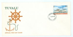 Tuvalu 37 1976 $5 ship MV Nivanga on an unaddressed cacheted first day cover.