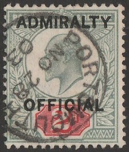 GREAT BRITAIN 1903 'ADMIRALITY OFFICIAL' on KEVII 2d SG type 010. Scarce genuine