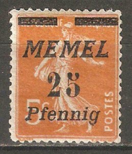 Memel 1922, 25pf on 5c Scott # 56,VF Mint Hinged* L2