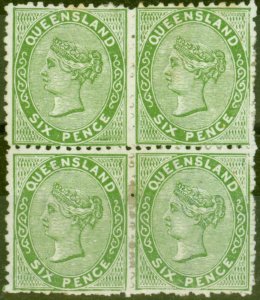 Queensland 1879 6d Deep Green SG142 Fine Mtd Mint & MNH Block of 4