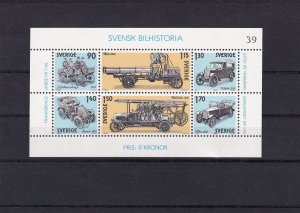 SA19i Sweden 1980 History of  Cars mint minisheet