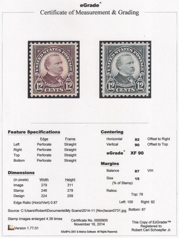 564 12 cent Cleveland, Stamp mint OG NH EGRADED XF 90 XXF