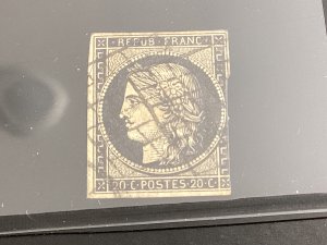 France #3a used 1849 20c black