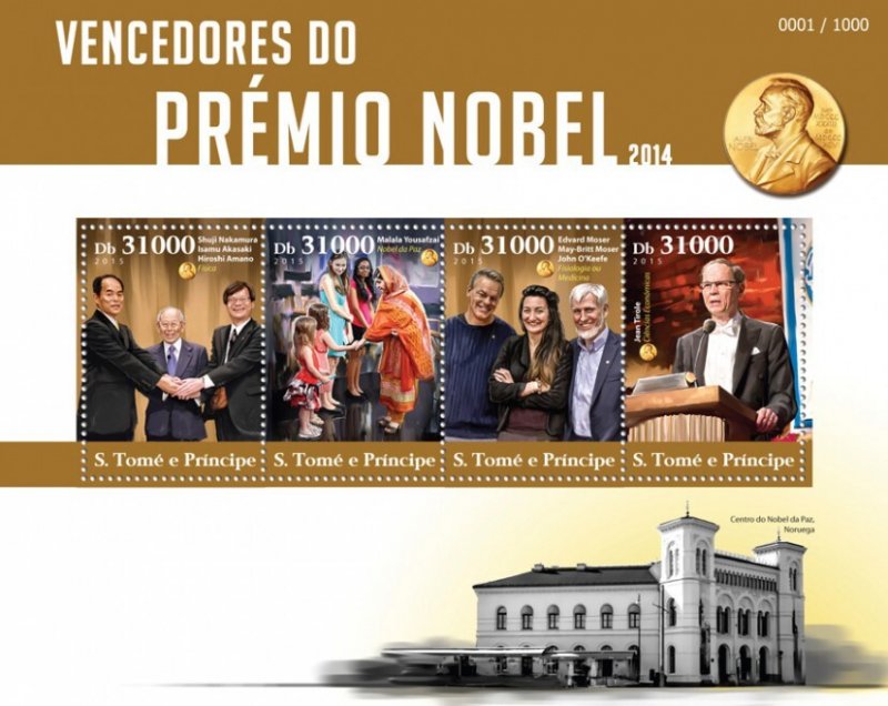 SAO TOME - 2015 - Nobel Prize Winners - Perf 4v Sheet - Mint Never Hinged