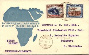 1932 Windhoek SWA Imperial Airways FFC First Flight Cover to  Southern Rhodesia