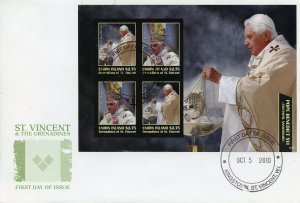 UNION ISLAND  2010 POPE BENEDICT XVI  5th PAPAL ANNIVERSARY  IMPERF SHEET I FDC