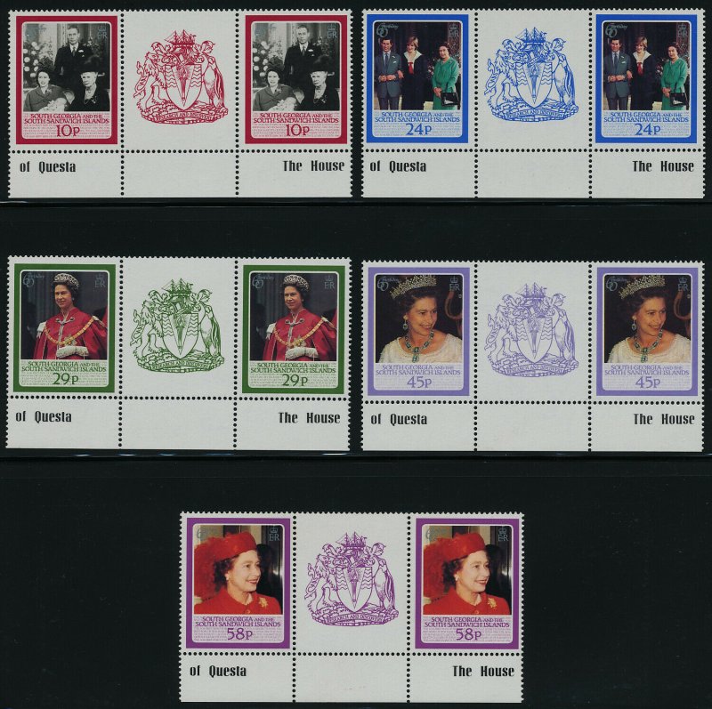 South Georgia 101-5 Gutter Pairs MNH Queen Elizabeth 60th Birthday 