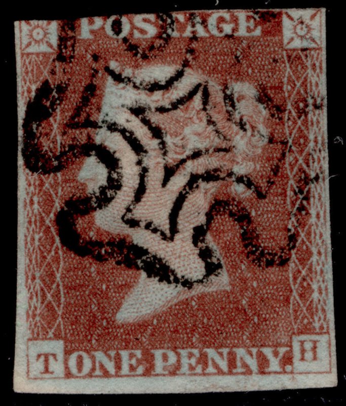 GB QV SG8, 1d red-brown BLACK MX PLATE 24, USED. Cat £65. TH