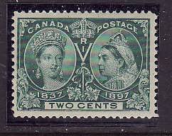 Canada-Sc#52-Unused 2c green-QV Diamond Jubilee-og- hinge-1897-Cdn189-