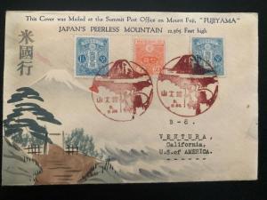 1934 Fujiyama Japan Karl Lewis Scenic Cancel Cover To Ventura CA USA w contents