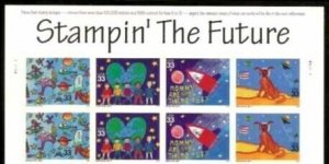 2000 - Stampin' the Future Space Block Of 8 33c Stamps & Banner, Sc# 3414