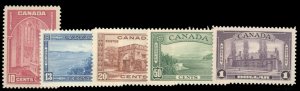 Canada #241-245 Cat$215, 1938 10c-$1, set of five, never hinged