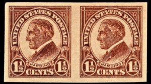 US 576 MNH VF/XF 1-1/2 Cent Harding Horizontal Pair Imperforate Nice!