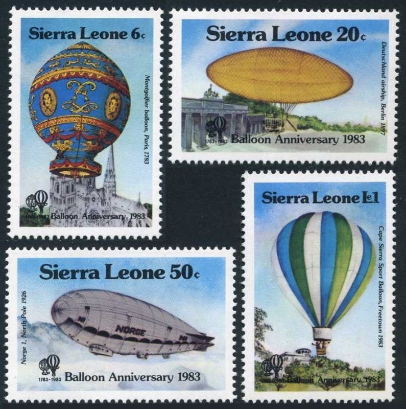 Sierra Leone 596-599,600,MNH.Mi 723-726,Bl.17. Manned Balloon Flight-200,1983.