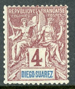 Diego Suarez 1894 French Colony 4¢ Claret Peace & Commerce Sc #40 VFU R903 ⭐⭐