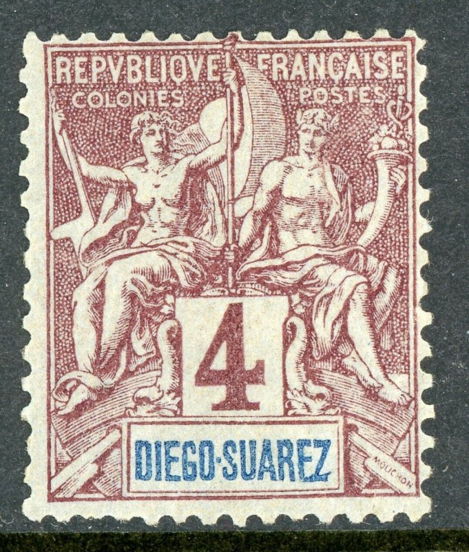 Diego Suarez 1894 French Colony 4¢ Claret Peace & Commerce Sc #40 VFU R903 ⭐⭐