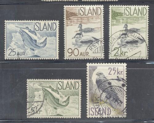 Iceland Sc 319-23 1959 Salmon, Ducks & Gyrfalcon stamp se...